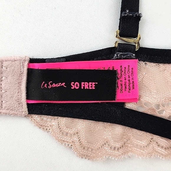⭐️2/ $40⭐️ La SENZA So Free Underwire Light Pink Lace Black Trim Padded Sz 34B - Picture 15 of 15